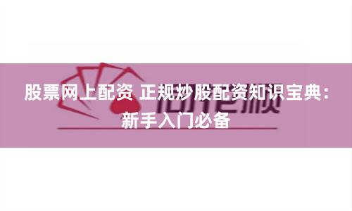 股票网上配资 正规炒股配资知识宝典：新手入门必备